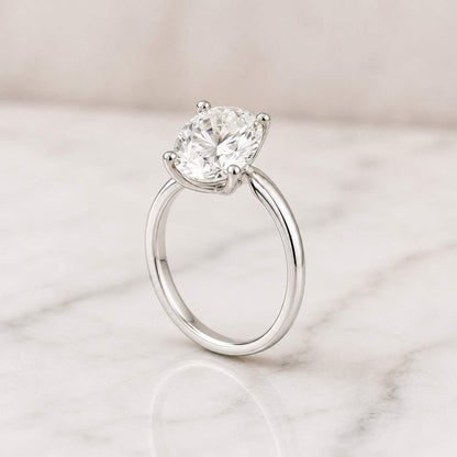 Solid Gold Oval Cut Moissanite Engagement Ring with Hidden Halo, Anniversary Gift for Her