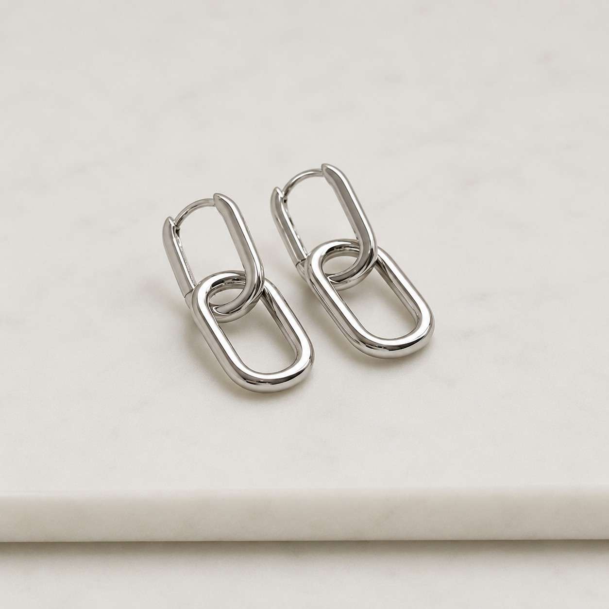Solid Gold Paperclip Link Dangle Earrings: Fine 14K Gold Jewelry