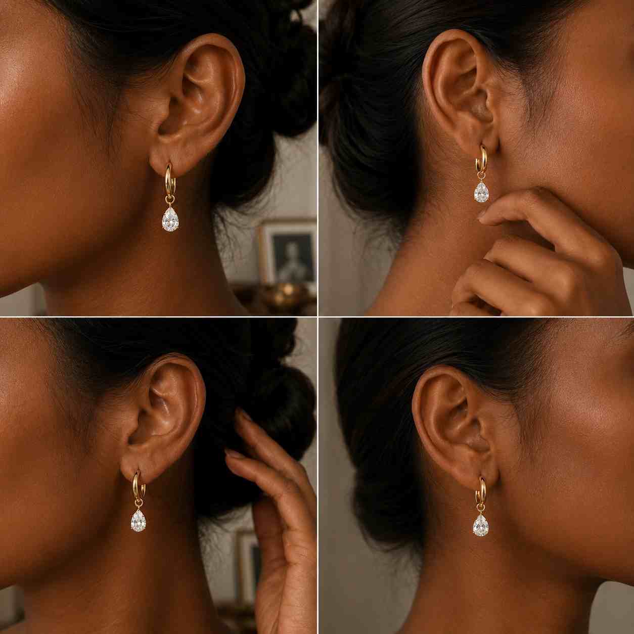 Solid Gold Pear Cut Lab Grown Diamond Drop Earrings, Minimalist Dainty Hook Jewelry

