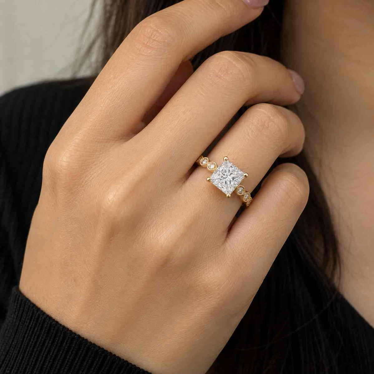 solid gold princess cut moissanite engagement ring, promise ring