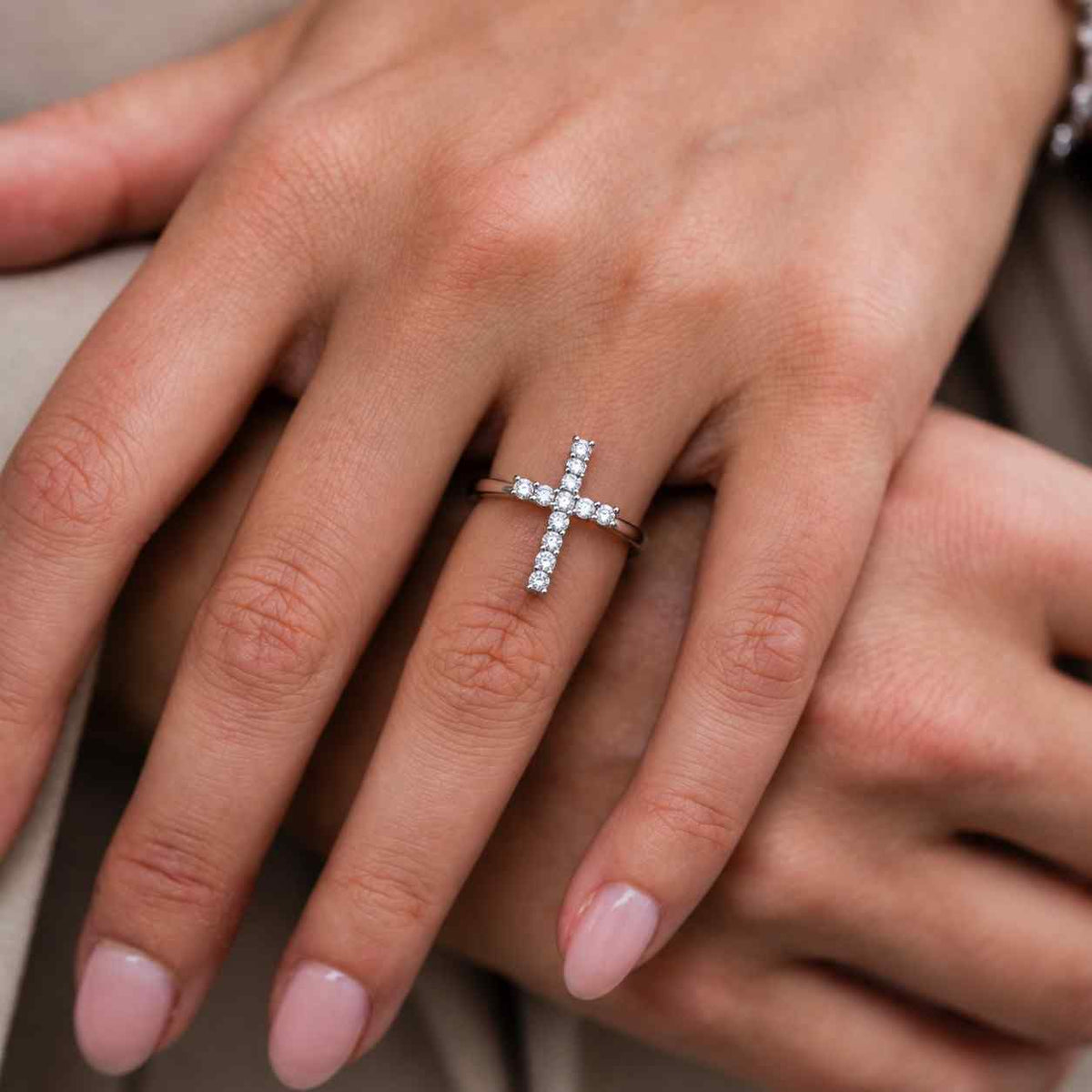 solid gold ring,gold moissanite cross minimalist rings gift for her,moissanite infinity cross ring for woman,birthday gift, christmas gifts
