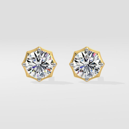  Solid Gold Round Bezel Earrings Set