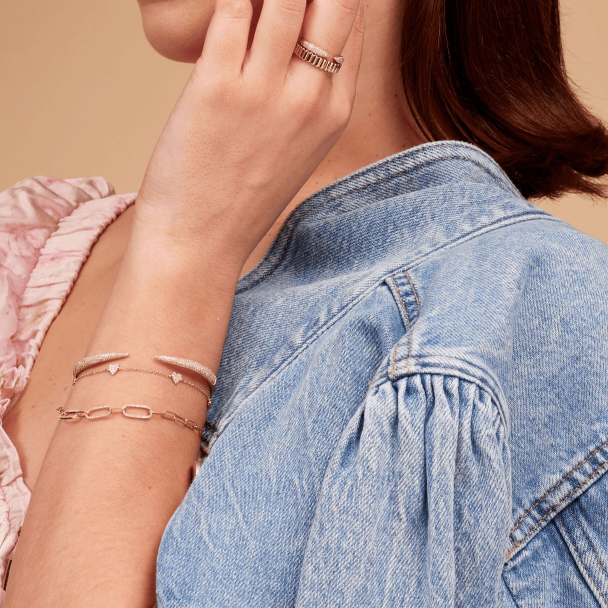 Solid Gold Round Diamond Open Cuff Bracelet