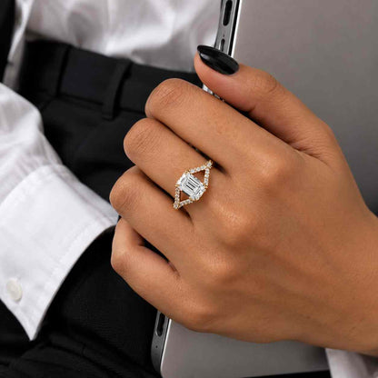 Solid Gold Solitaire Emerald Cut Moissanite Engagement Ring
