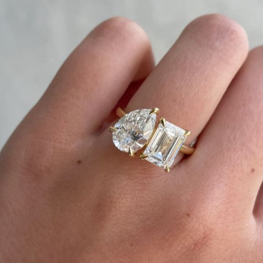 Solid Gold Toi et Moi Ring Pear Moissanite