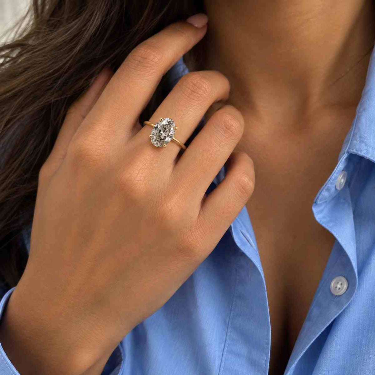 Solid Gold Two Tone Oval Cut Moissanite Engagement Ring, Anniversary Gift for Women