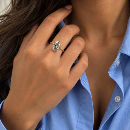 Solid Gold Two Tone Oval Cut Moissanite Engagement Ring, Anniversary Gift for Women