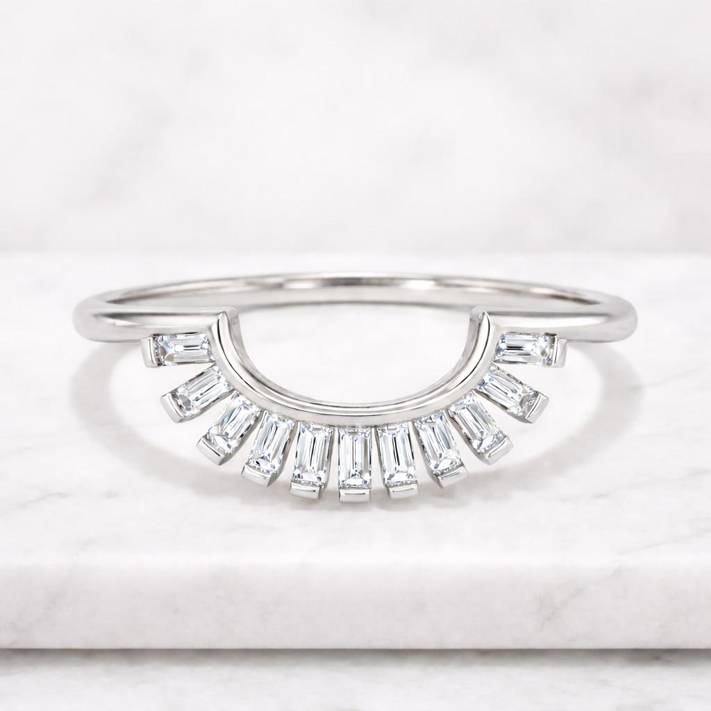 Solid Gold Unique Wedding Matching Ring Custom Curved Wedding Ring