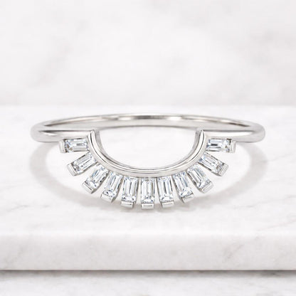Solid Gold Unique Wedding Matching Ring Custom Curved Wedding Ring