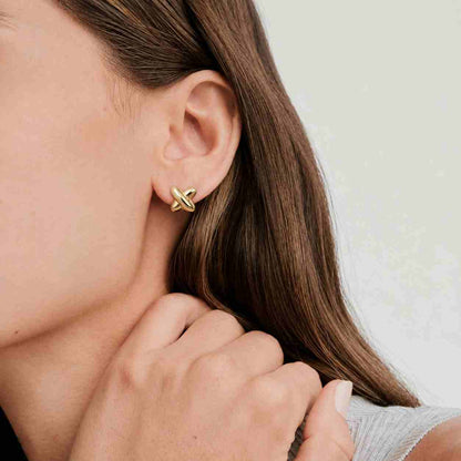 Solid Gold X Studs: Minimalist Rock Style Earrings

