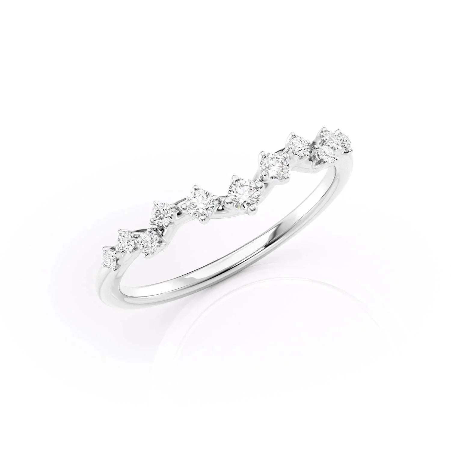 Curved Diamond Ring Solid gold 1.7mm wide Half Eternity Ring, stacking UK Hallmark Wedding Band