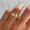Yellow Gold Diamond Night Sky Cigar Band, Diamonds Stars Wedding Band