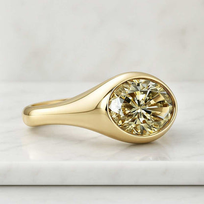 Solitaire Moval Cut Diamond Ring Solitaire Double Claw Prong Engagement Ring 14K Gold IGI Certified Moval Cut Lab Grown Ring