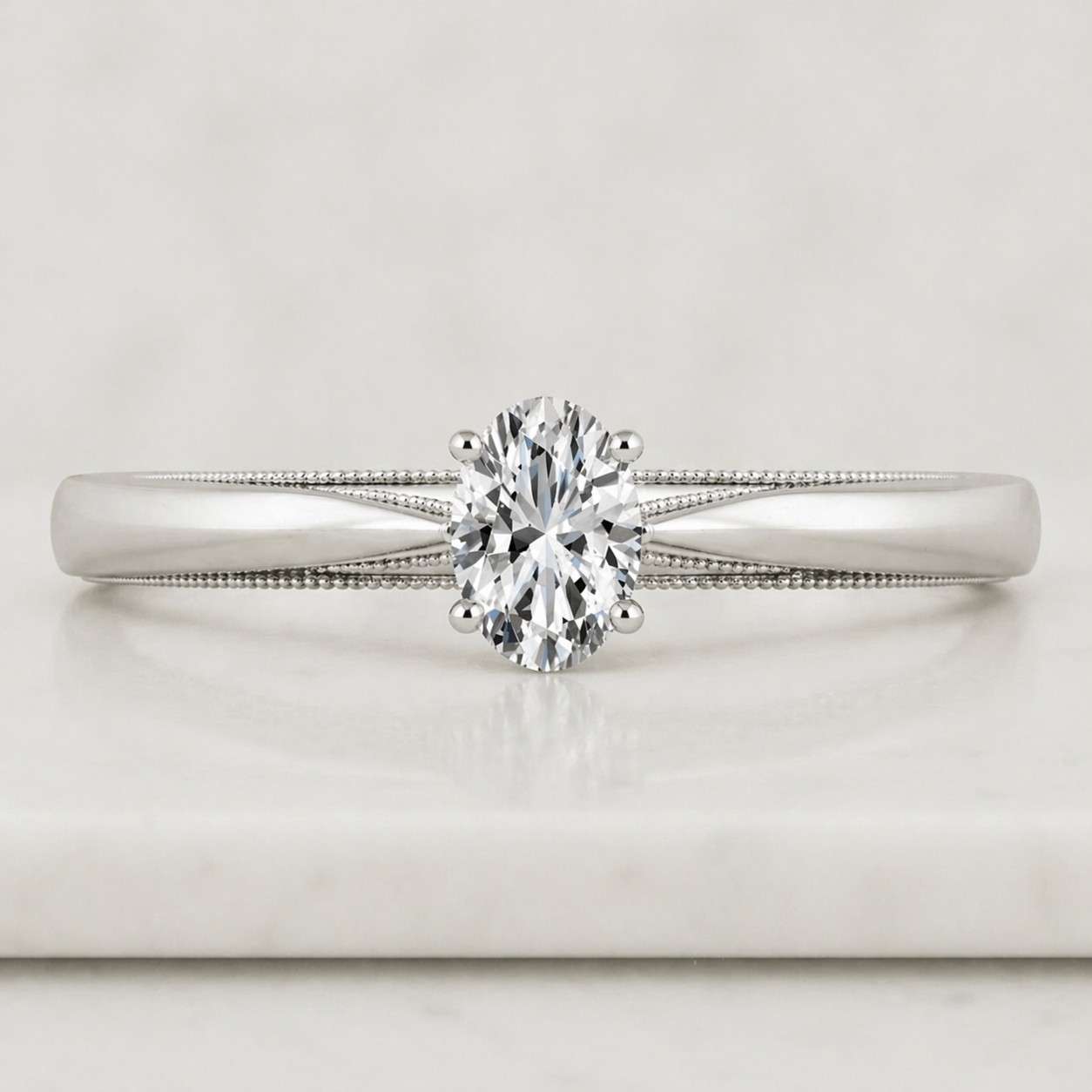 oval cut solitaire engagement ring, vintage milgrain band, antique style bridal ring, unique proposal ring
