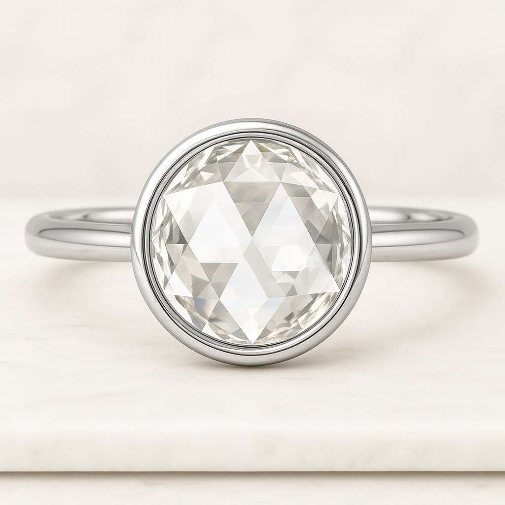 Solitaire Anniversary Ring Round Rose Cut Colorless Moissanite Engagement Ring