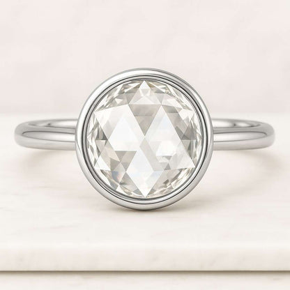 Solitaire Anniversary Ring Round Rose Cut Colorless Moissanite Engagement Ring