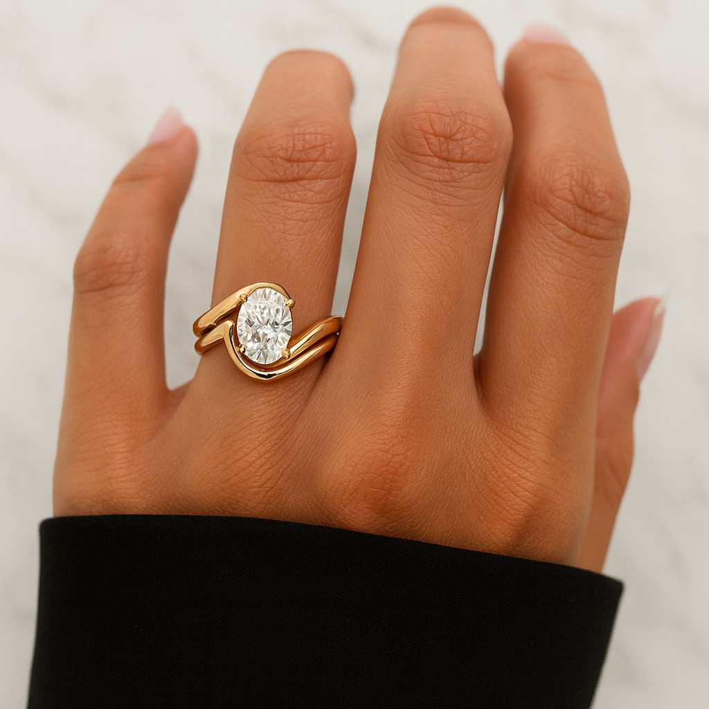 Solitaire Diamond Engagement Ring with Pavé Band by Sami Jewels, Premium 925 Sterling Silver Ring