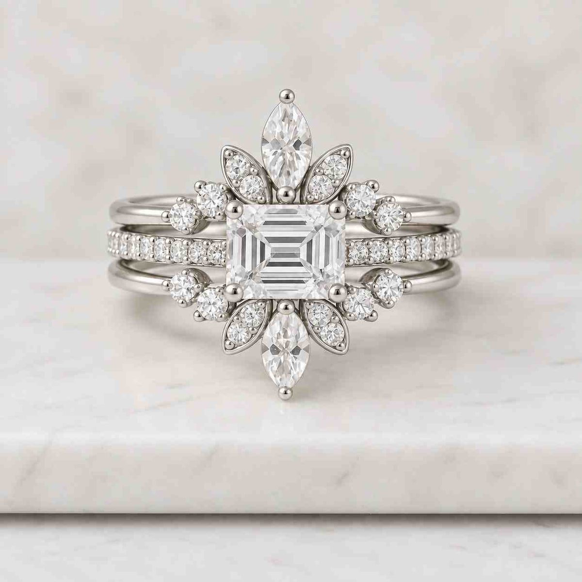 solitaire diamond ring emerald cut engagement ring genuine lab grown diamond ring half bezel setting ring solid yellow rose white gold ring
