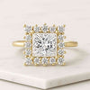 14k Princess Cut Moissanite Halo Engagement Ring