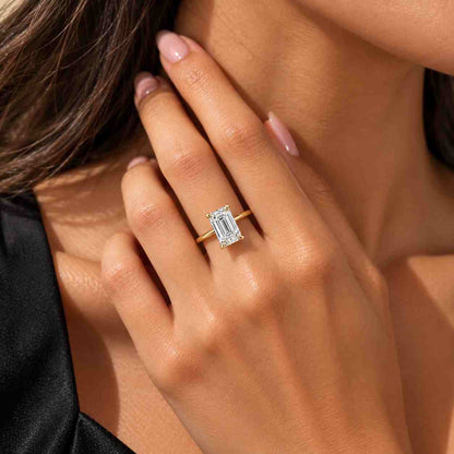 Solid Gold Solitaire Emerald Cut Moissanite Engagement Ring