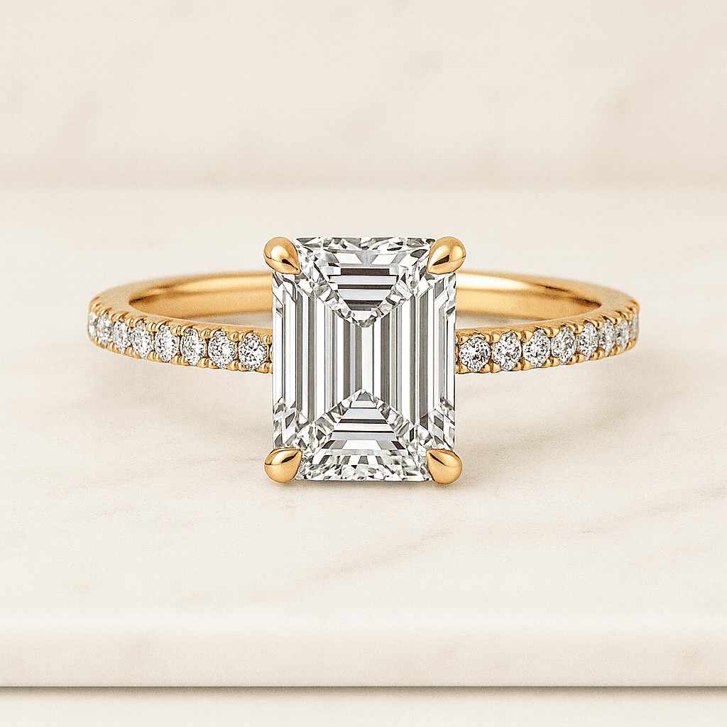 Solitaire Engagement Ring, Side Rounds 14k Gold