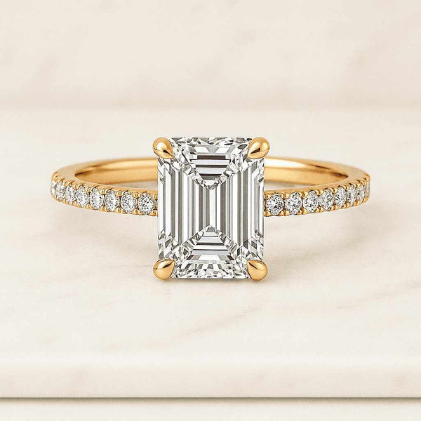 Solitaire Engagement Ring, Side Rounds 14k Gold