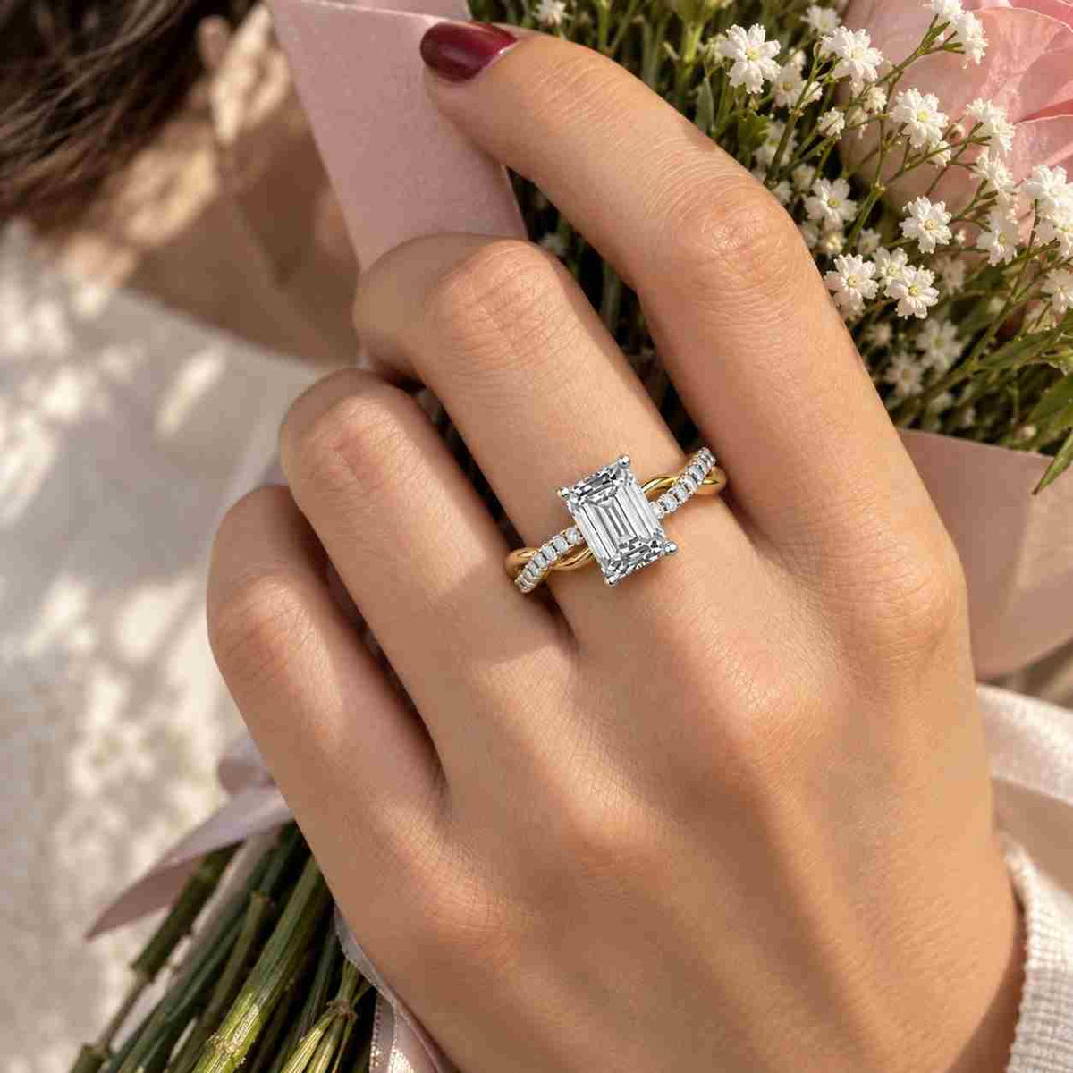  solitaire engagement ring for her genuine lab diamond ring tulip setting ring 10k 14k 18k solid white rose yellow gold ring
