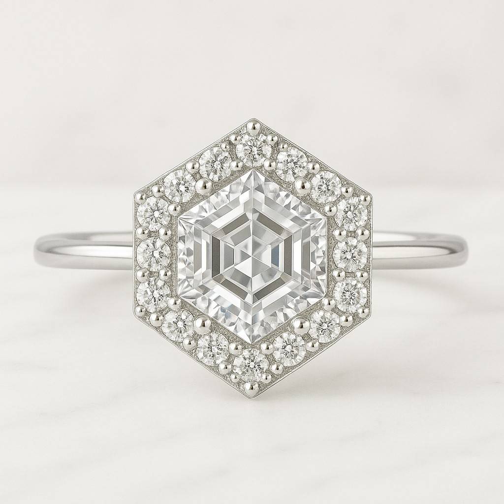 Solitaire Hexagon Cut Bridal Band Women Ring Cubic Zirconia Wedding Engagement Hexagon Shape Ring 925 Sterling Silver Ring