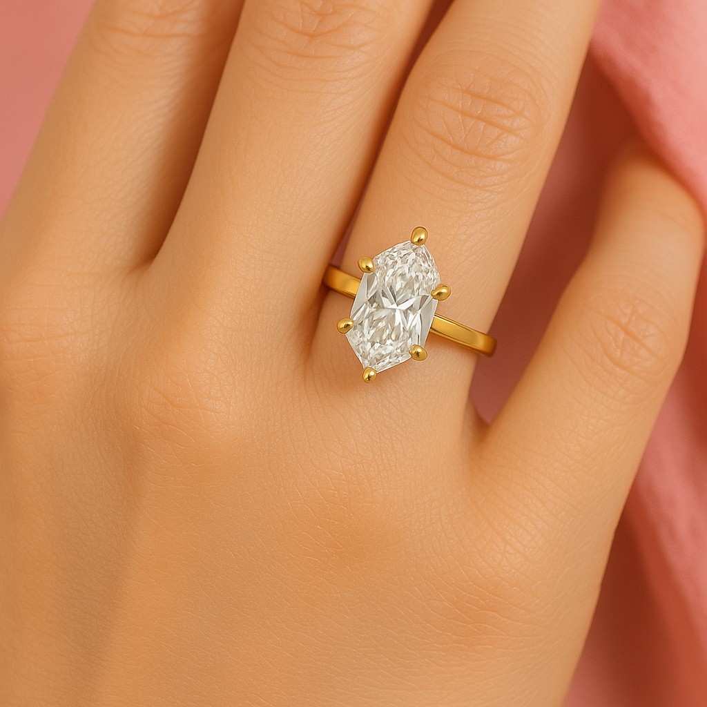 2 CT Lab Grown Diamond Wedding Ring Solitaire Hexagon Engagement Ring