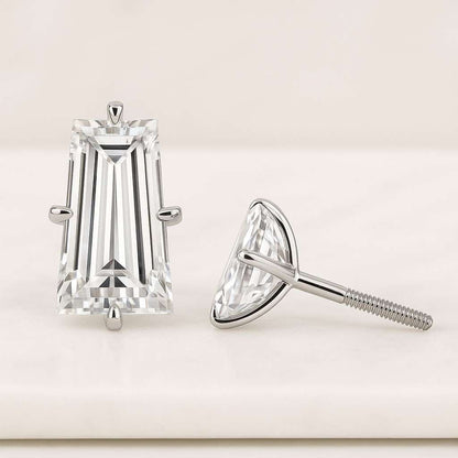 Solitaire Moissanite Baguette 14k Gold Minimalist Stud Earrings