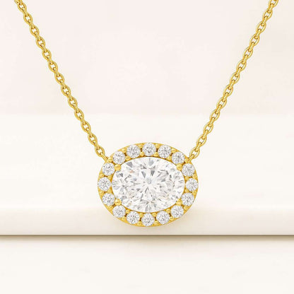 Solitaire Necklace Pendant Necklace Diamond Pendant 14K Gold Oval Lab Diamond Solitaire Necklace