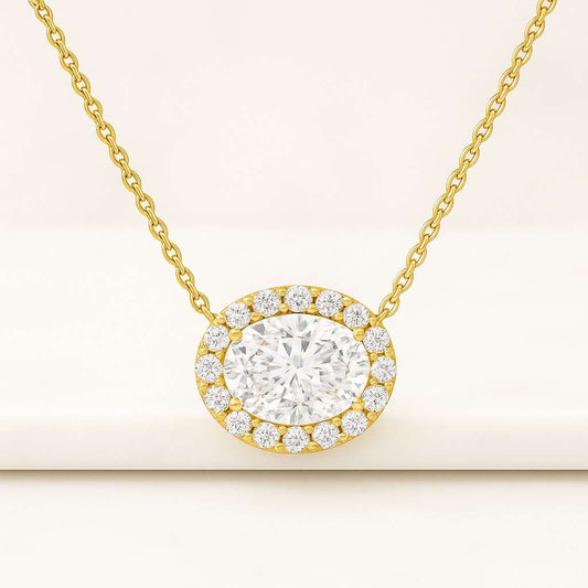 Solitaire Necklace Pendant Necklace Diamond Pendant 14K Gold Oval Lab Diamond Solitaire Necklace