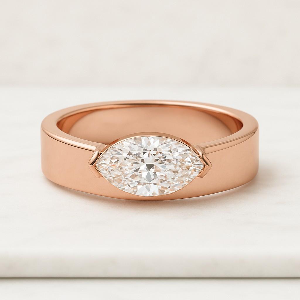 Solitaire Ring V Shaped Bezel Set Ring Marquise Cut Moissanite Wedding Ring