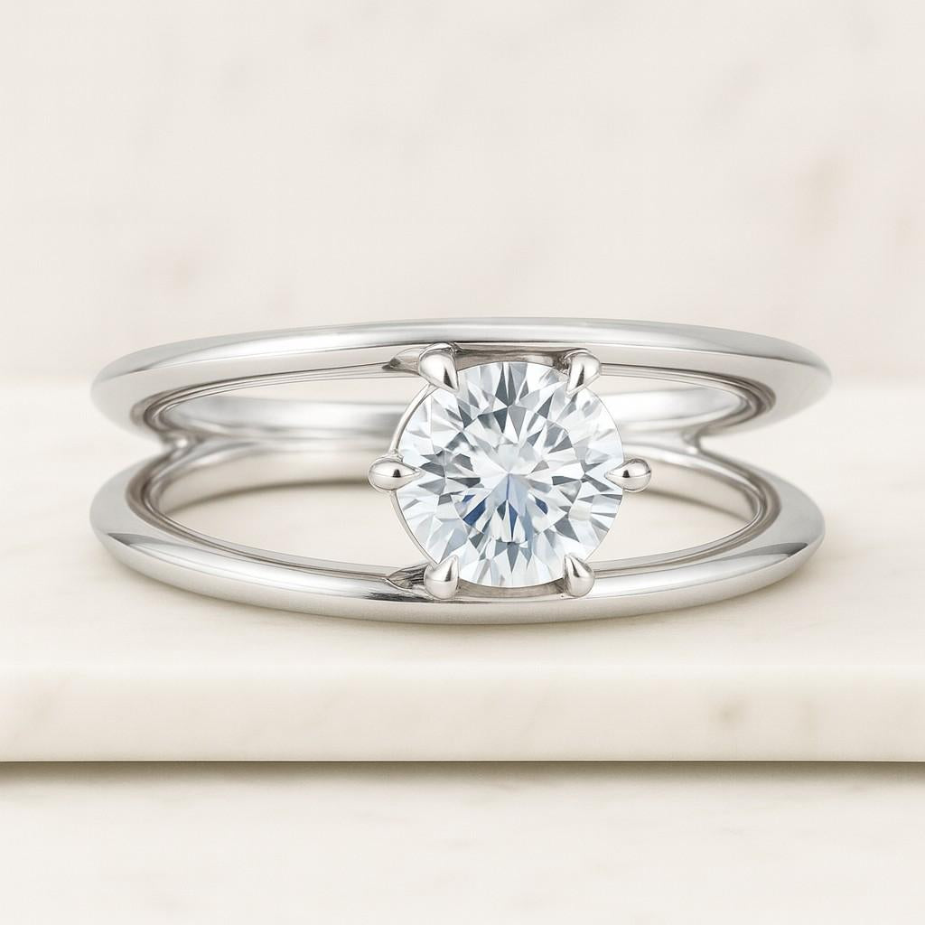 Solitaire Round Cut Moissanite Diamond Wedding Bridal Ring Lab Grown Diamond Split Shank Engagement Ring Gift For Her Diamond Ring Genuine Lab Grown Diamond Anniversary Ring Split Band Ring