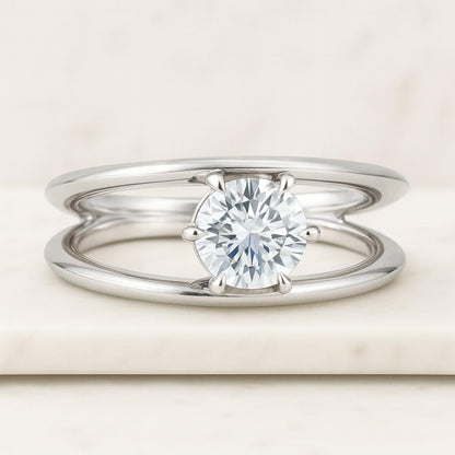 Solitaire Round Cut Moissanite Diamond Wedding Bridal Ring Lab Grown Diamond Split Shank Engagement Ring Gift For Her Diamond Ring Genuine Lab Grown Diamond Anniversary Ring Split Band Ring