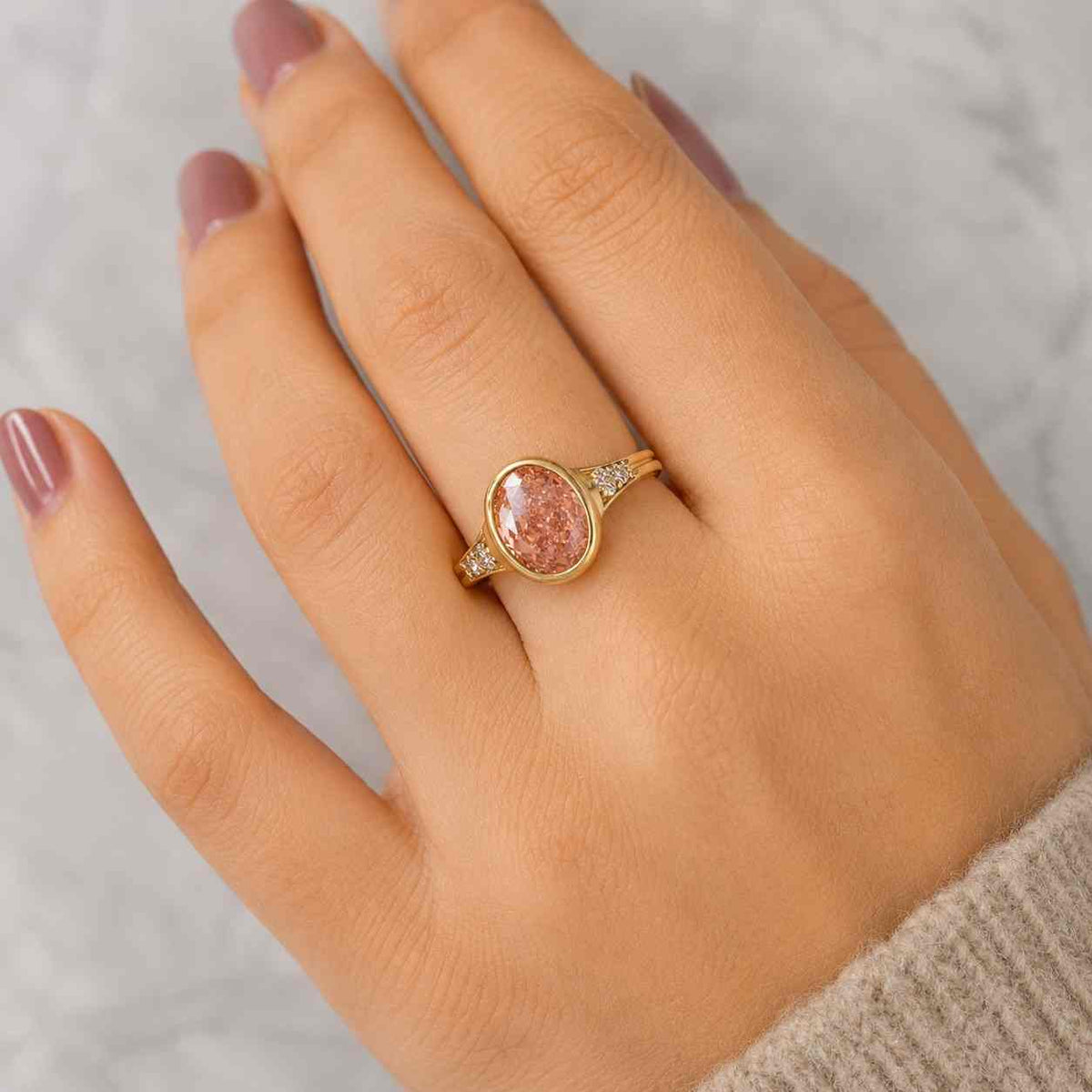 Solitaire Wedding Ring, Pink Oval Cut lab Grown Diamond Ring, Pink Gemstone Engagement Ring, 14K Yellow Gold Anniversary Ring For Women's