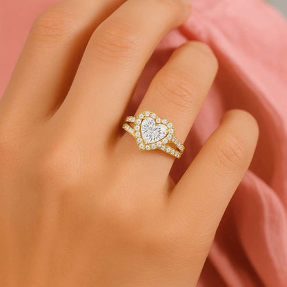 Solitaire Wedding Ring for Bride Full Eternity Matching Band