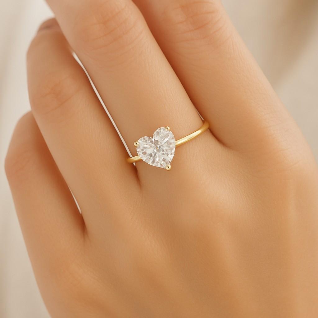 Solitaire With Accent Engagement Ring Romantic Proposal Ring Heart Cut Moissanite Diamond Wedding Ring Twisted Shank Promise Ring