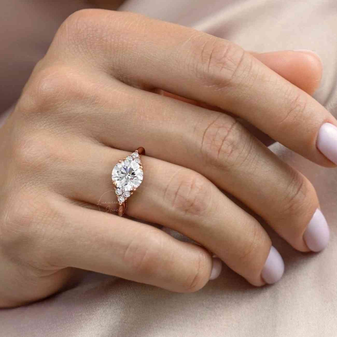 solitaire with accent wedding ring 2.5 ct round cut lab diamond engagement ring women gift 925 sterling silver halo ring  promise ring
