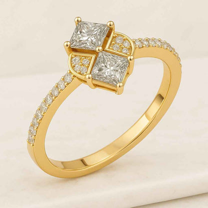 Solitaire With Accent Wedding Ring Princess Round Cut Lab Diamond Engagement Ring