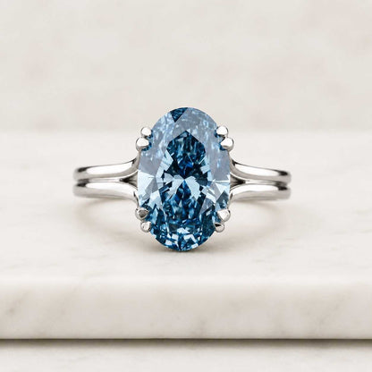Solitaire ring Oval Cut Natural London Blue Topaz 18K white Gold ring for women Engagement ring Wedding Band Handmade Gold Gifts For Her
