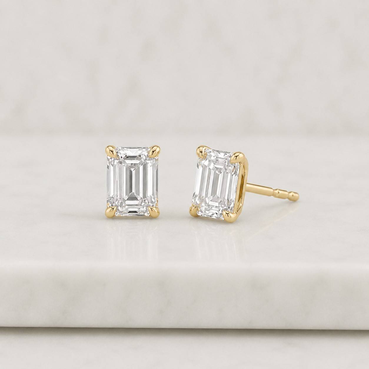 Emerald Cut Lab Grown Diamond Stud Earrings, Everyday Wear Minimalist Stud Earrings, Claw Prong Set Solitaire Earrings, CVD Diamond Studs
