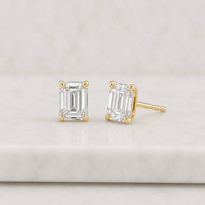 Emerald Cut Lab Grown Diamond Stud Earrings, Everyday Wear Minimalist Stud Earrings, Claw Prong Set Solitaire Earrings, CVD Diamond Studs
