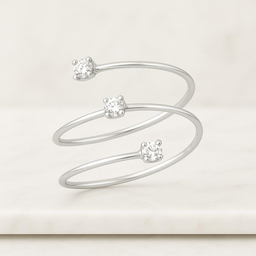 Spiral Ring Coil Diamond Ring Wrap around Oval Ring Gold