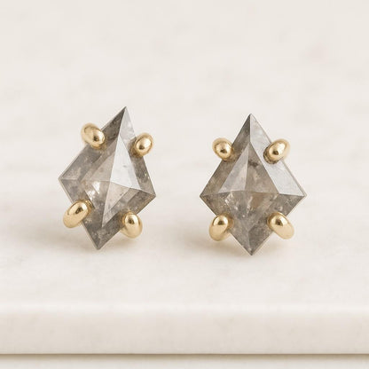 Spotted Herkimer Diamond Earrings, salt and pepper herkimer raw diamond studs, salt pepper crystal point diamond earring