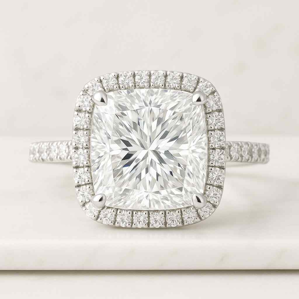 Square Cushion Cut Lab Grown Diamond Hidden Halo Engagement Ring