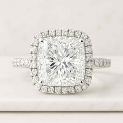 Square Cushion Cut Lab Grown Diamond Hidden Halo Engagement Ring
