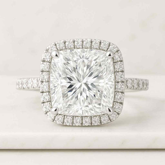 Square Cushion Cut Lab Grown Diamond Hidden Halo Engagement Ring