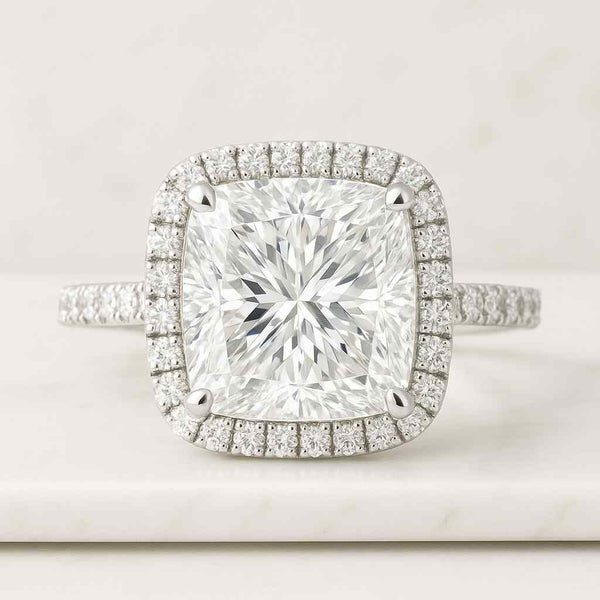 Square Cushion Cut Lab Grown Diamond Hidden Halo Engagement Ring