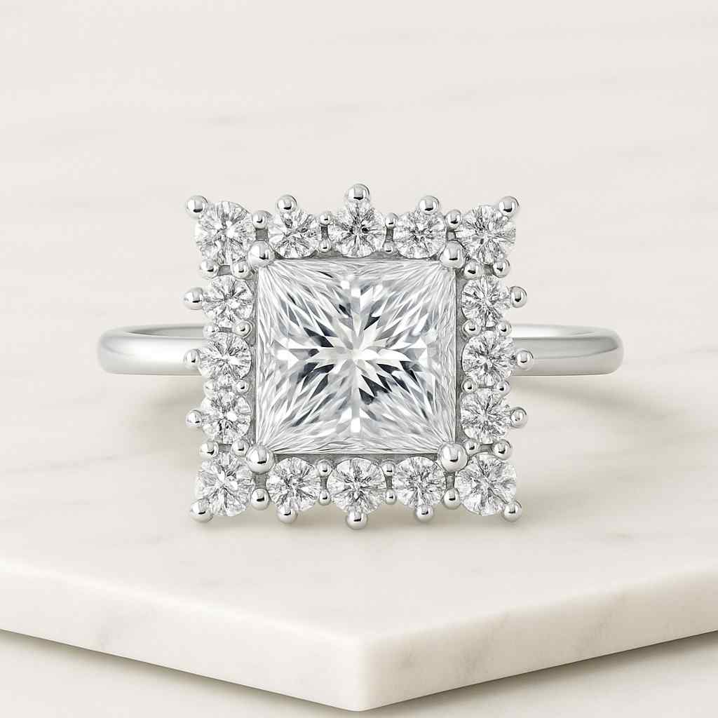 Square Diamond Ring Princess Lab Grown Diamond Engagement Ring Princess Cut Lab Grown Diamond Solitaire Accent Ring